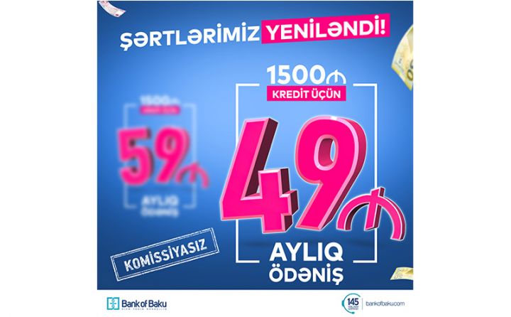 Bank of Baku şərtlərini yenilədi - 1500 AZN KREDİT 49 AZN ÖDƏNİŞLƏ!