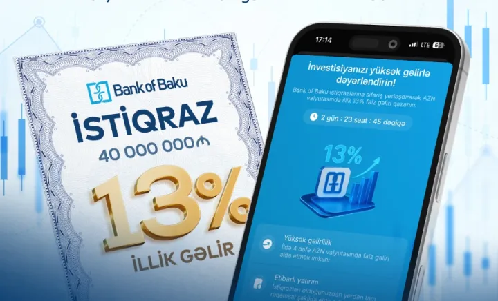 Bank of Baku istiqrazlarını ALIN, illik 13% GƏLİR QAZANIN, İSTƏDİYİNİZ VAXT SATIN